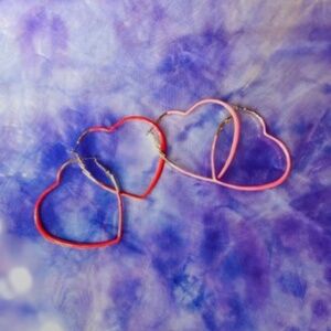 Heart Hoops x2 Red/Pink; Gold accents Women’s Maximalist Statement Earrings
